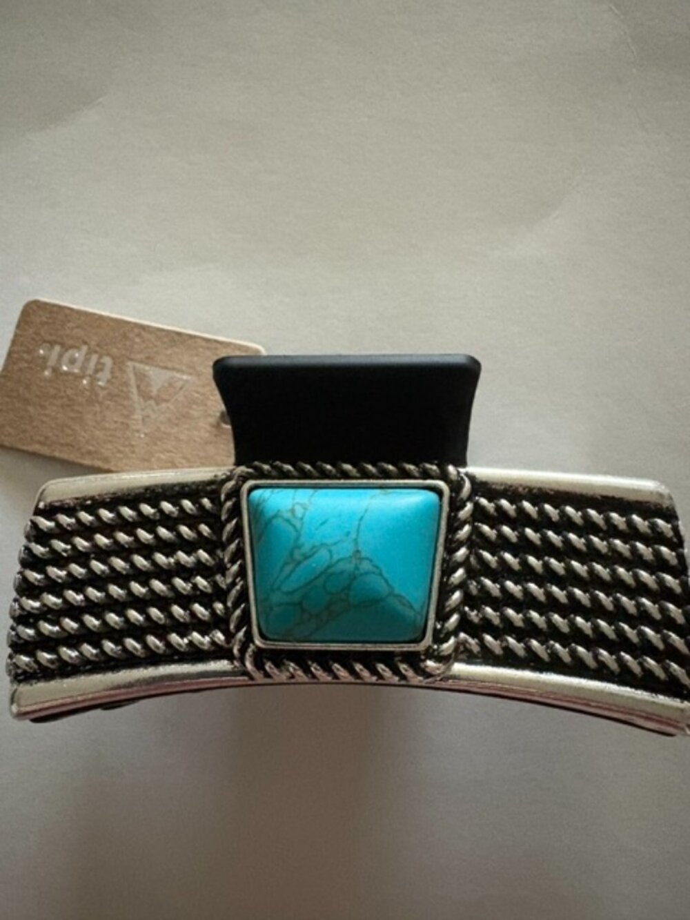 Western Turquoise Stone Hair Claw Clip/Silver Tone NWT